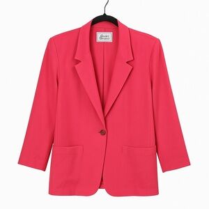 Vintage Retro Cristin Stevens M Pink Blazer Jacket Pockets Shoulder Pads Button